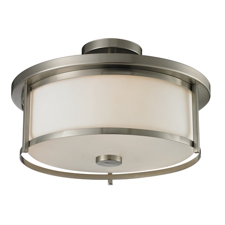 Z-LITE Savannah 3 Light Semi Flush Mount, Brushed Nickel & Matte Opal 412SF16